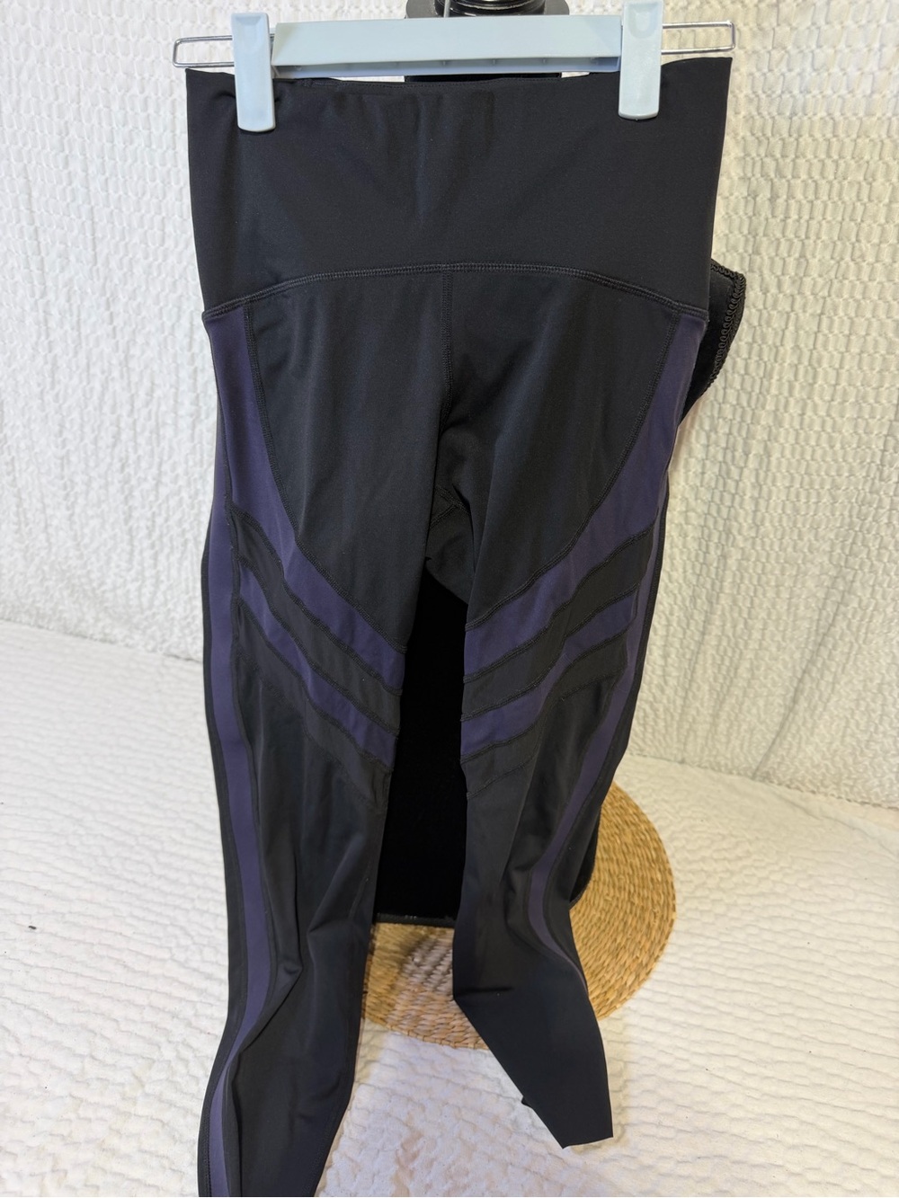 ZYIA womens High-Rise Leggings in Black and Purple Panel